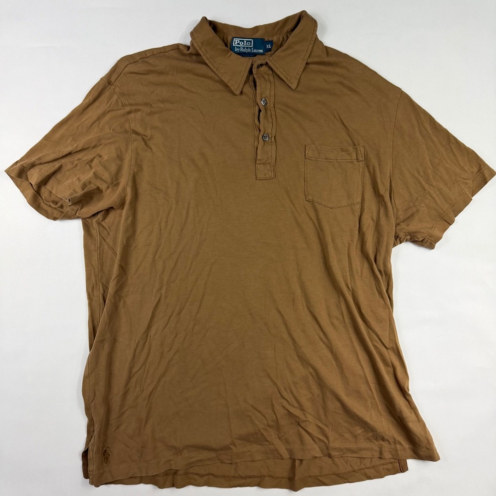 Polo Ralph Lauren Mens XL Polo Shirt Brown Pocket Short Sleeve Cotton Earth Tone